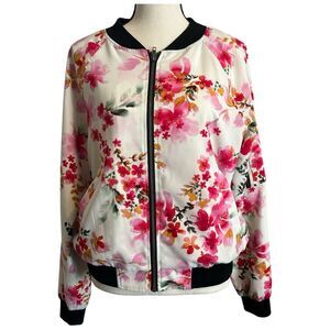 Sanctuary Pink Floral Bomber Jacket, Size M